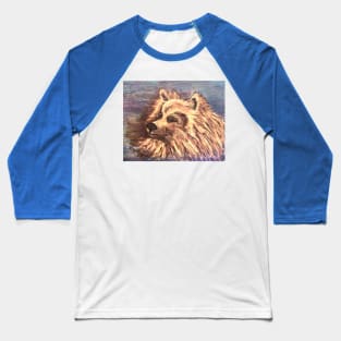 American Eskimo Dog Blue Backdrop Baseball T-Shirt